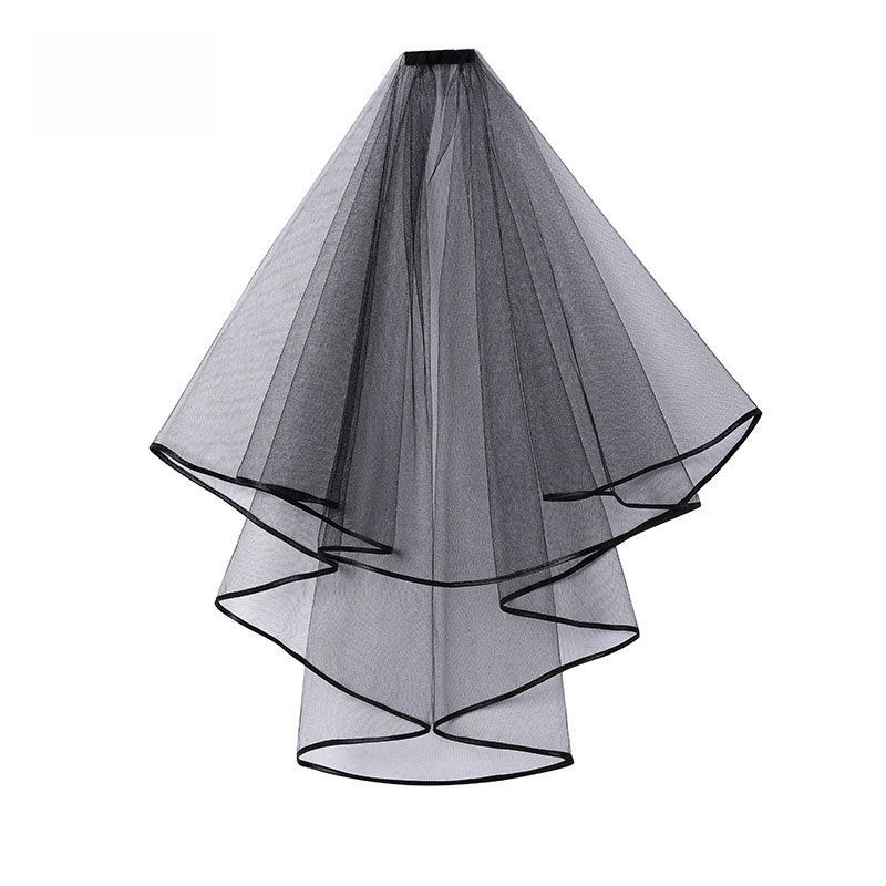 Bridal Double-Layer Satin Ribbon Veil with Hair Comb White optional  - Image 2