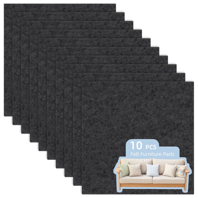 Ohiyoo Felt Furniture Pads 10 Pack Self Adhesive Furniture Felt Pads Heavy Duty Furniture Pads for Hardwood Floors Chair Wall Protector Non Slip Felt Pad Large Felt Sheets 8 x 8 inch Black