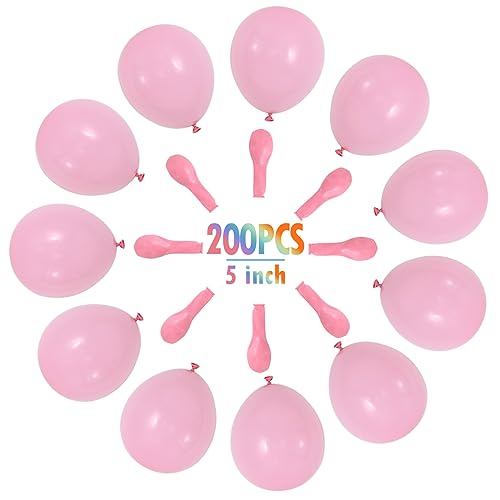 BEISHIDA 200 Pcs 5 Inch Pastel Pink Balloons Small Baby Pink Balloons Mini Light Pink Macaron Party Latex Ballons Round Baloons for Birthday Wedding Bridal Baby Shower Anniversary Party Decorations - Image 1
