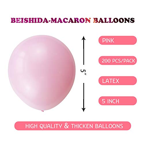 BEISHIDA 200 Pcs 5 Inch Pastel Pink Balloons Small Baby Pink Balloons Mini Light Pink Macaron Party Latex Ballons Round Baloons for Birthday Wedding Bridal Baby Shower Anniversary Party Decorations - Image 3