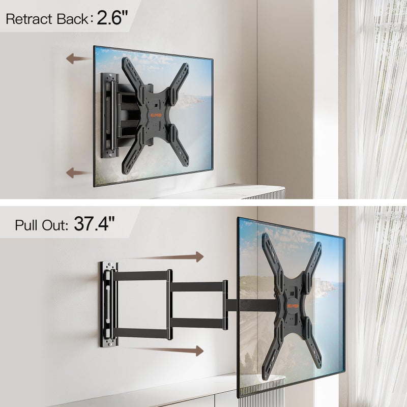 ELIVED Long Arm TV Wall Mount for Most 26-65 Inch TVs, 37.4 Inch Long Extension TV Mount Swivel and Tilt, Max VESA 400x400mm, Full Motion Wall Mount tv Bracket Holds up to 77 lbs. - Image 2