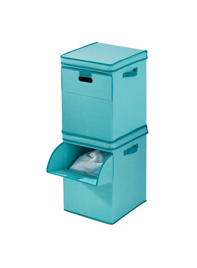 InterDesign Idesign Emmy Fabric Storage Bin With Lid And Opening Front, Basket Container With Dual Side Handles For Closet, Bedroom, Toys, Nursery - Teal - Image 5