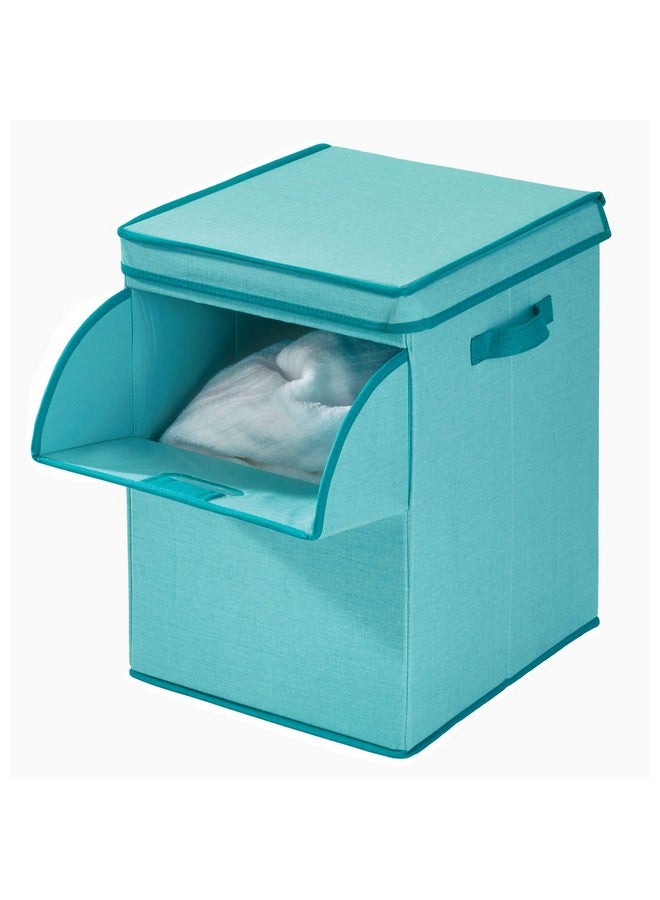 InterDesign Idesign Emmy Fabric Storage Bin With Lid And Opening Front, Basket Container With Dual Side Handles For Closet, Bedroom, Toys, Nursery - Teal - Image 1