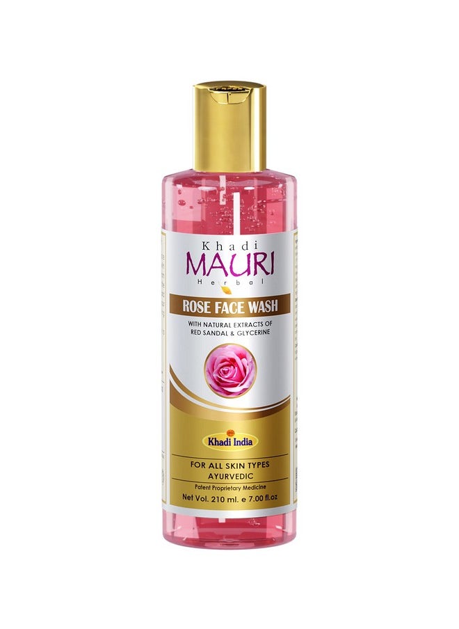 Khadi Mauri Herbal Rose Face Wash - Powerful Antioxidants To Repair Skin Damage, Gentle Cleanser To Fight Acne & Spots - 210 Ml 