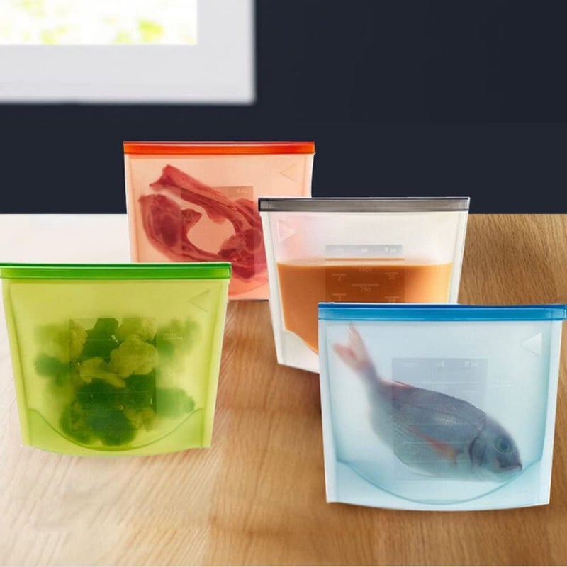 Lukzer Lukzer 4Pc Silicone Reusable Food Storage Leftover Snacks, Vegetable, Fruit, Eco-Friendly Food Wraps Airtight Seal Food Preservation Leakproof Ziplock for Fridge & Microwave Safe BPA Free (Multicolor) - Image 3