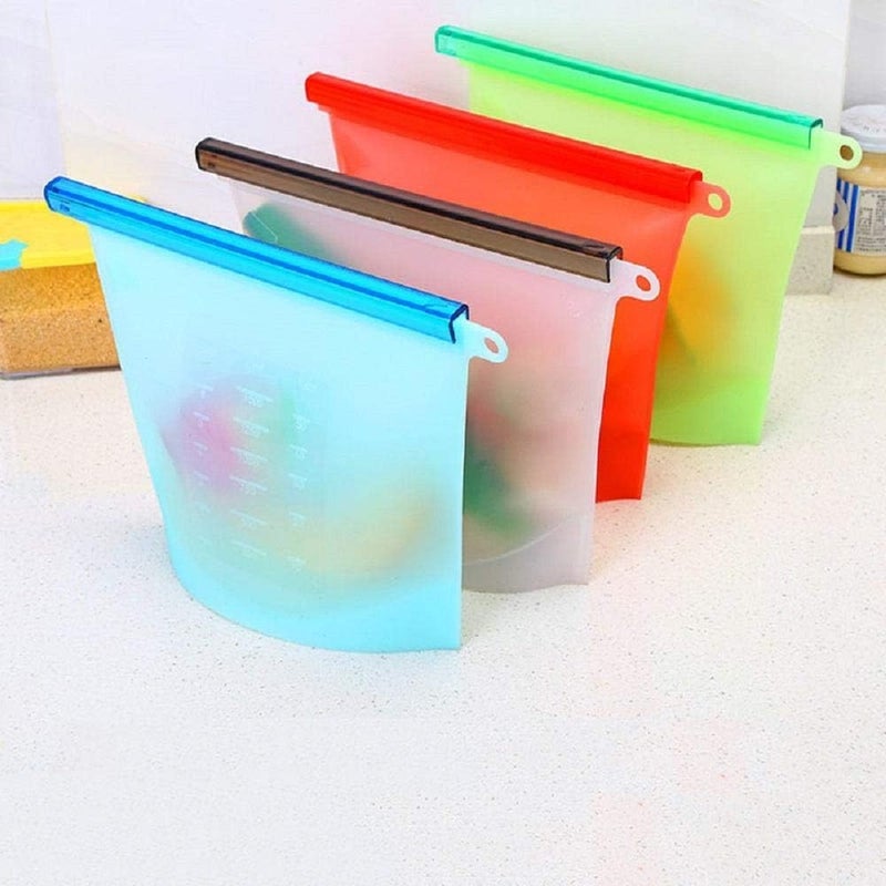Lukzer Lukzer 4Pc Silicone Reusable Food Storage Leftover Snacks, Vegetable, Fruit, Eco-Friendly Food Wraps Airtight Seal Food Preservation Leakproof Ziplock for Fridge & Microwave Safe BPA Free (Multicolor) - Image 1