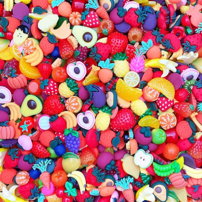 Halloluck 50 Pcs Slime Charms Easter DIY Craft Making Resin Jewery Making Kit Resin Flatback Slime Beads Making Supplies for DIY Scrapbooking Crafts Fruits