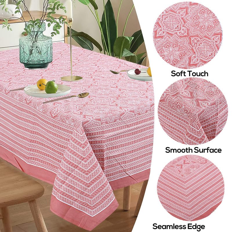 Go Texstylers Red Cotton Printed 6 Seater Table Cloth Cover  - Image 3