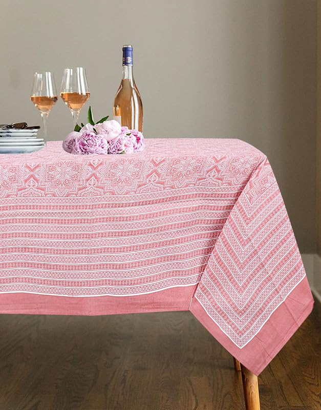 Go Texstylers Red Cotton Printed 6 Seater Table Cloth Cover  - Image 4
