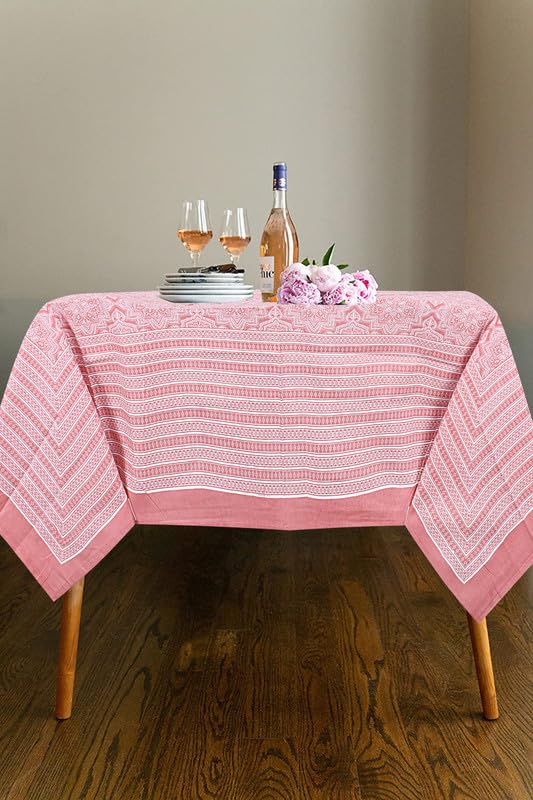 Go Texstylers Red Cotton Printed 6 Seater Table Cloth Cover  - Image 5