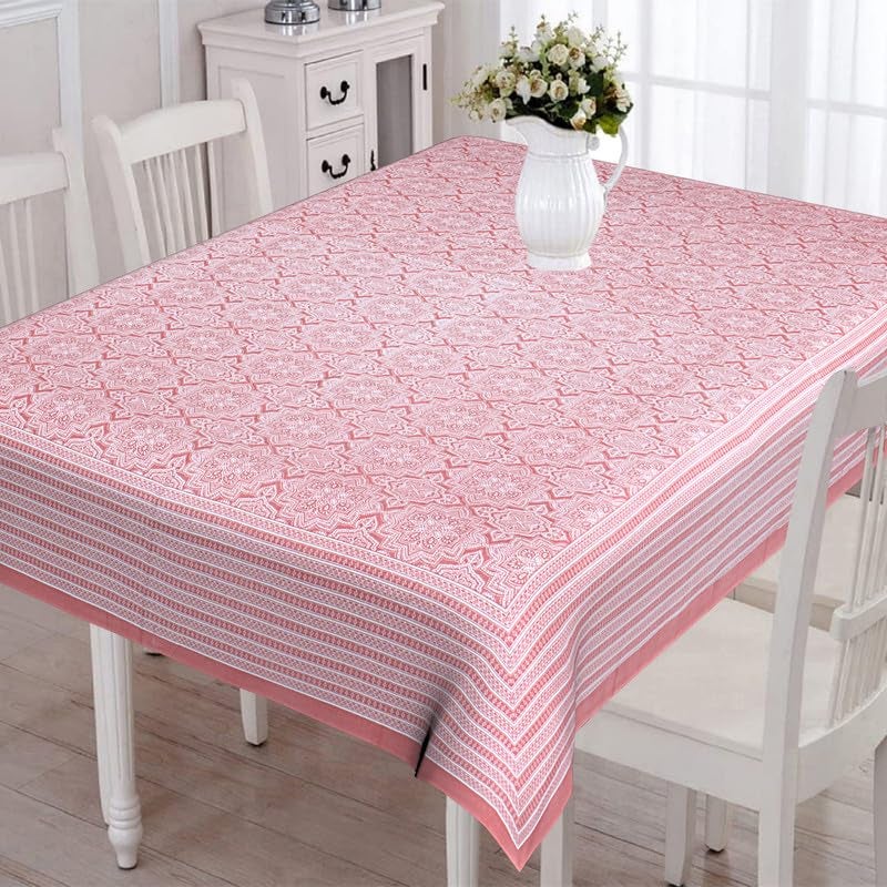 Go Texstylers Red Cotton Printed 6 Seater Table Cloth Cover  - Image 1