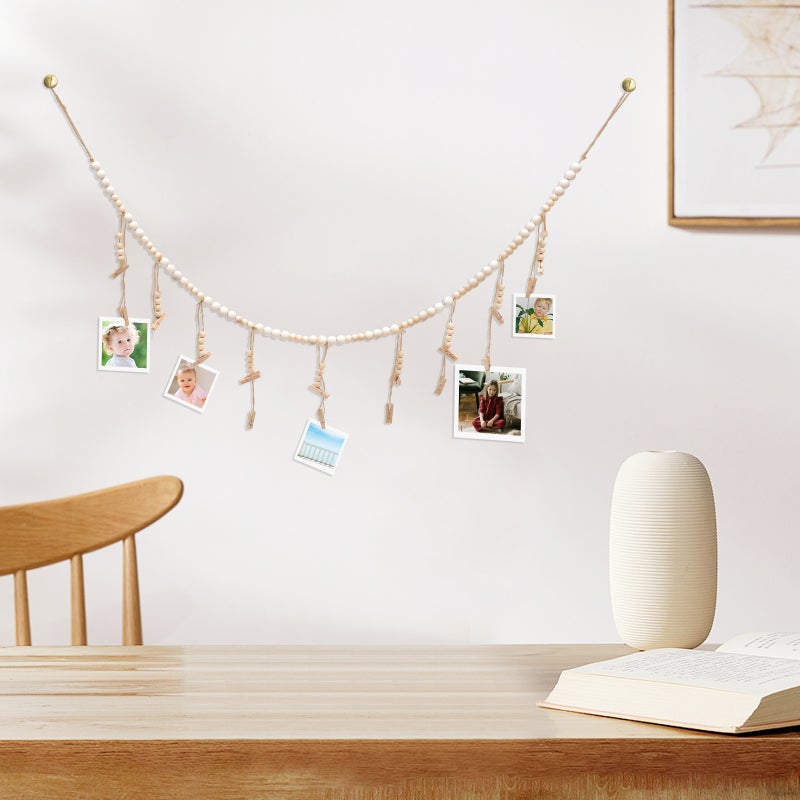2pcs Wall Hanging Photo Display with Beads Garland Picture Wall Photo Holders with Clips - Image 3