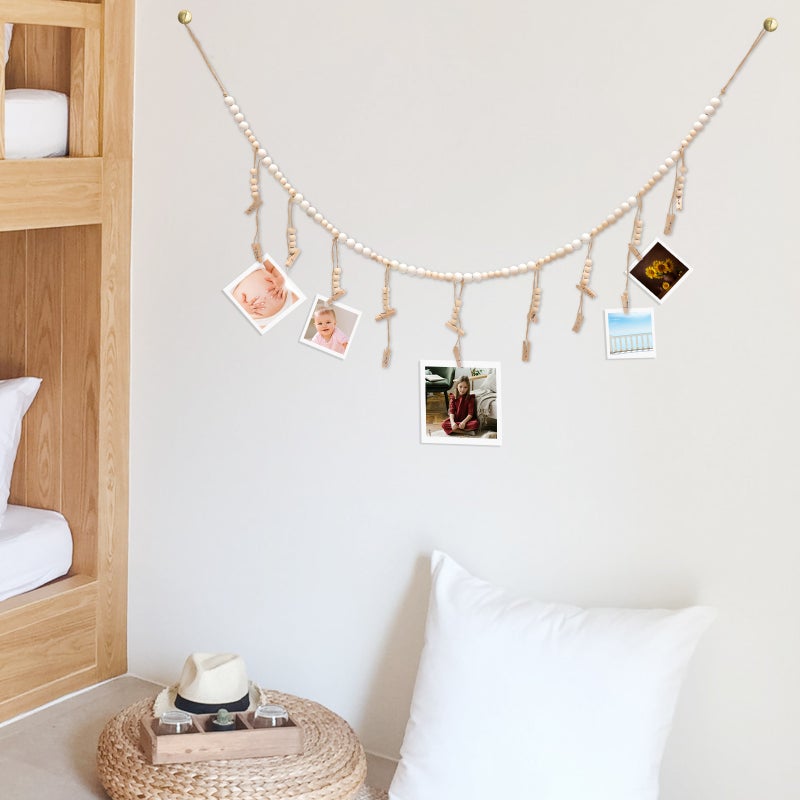 2pcs Wall Hanging Photo Display with Beads Garland Picture Wall Photo Holders with Clips - Image 2