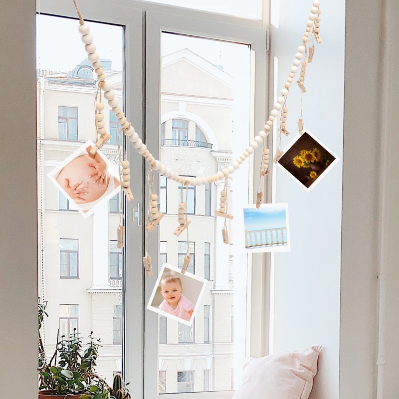 2pcs Wall Hanging Photo Display with Beads Garland Picture Wall Photo Holders with Clips - Image 4