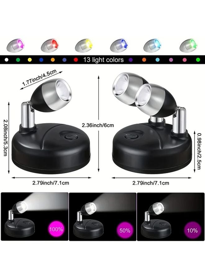 قطعتان من سبوت لايت ليد لاسلكي أسود RGB مع إضاءة ليلية دوارة قابلة للتعتيم وريموت كونترول - Image 3