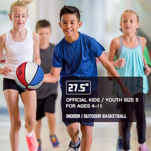 KUYOTQ Kids Youth Size 5 (27.5") Basketball Premium Rubber Outdoor Youth Indoor Outdoor for Boys Girls Teen Game Sports Basketball Gifts (Deflated,Red White Blue) - Image 4