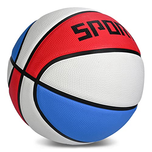 KUYOTQ Kids Youth Size 5 (27.5") Basketball Premium Rubber Outdoor Youth Indoor Outdoor for Boys Girls Teen Game Sports Basketball Gifts (Deflated,Red White Blue) - Image 1