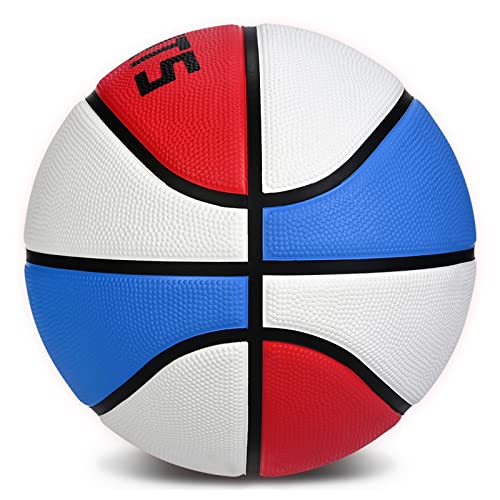 KUYOTQ Kids Youth Size 5 (27.5") Basketball Premium Rubber Outdoor Youth Indoor Outdoor for Boys Girls Teen Game Sports Basketball Gifts (Deflated,Red White Blue) - Image 3