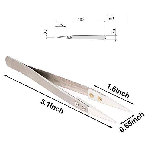 FLYINGSEA Stainless Steel Ceramic Tweezers, Antimagnetic, High Temperature Resistant, Non-Conductive, 3000 Degrees - Image 4