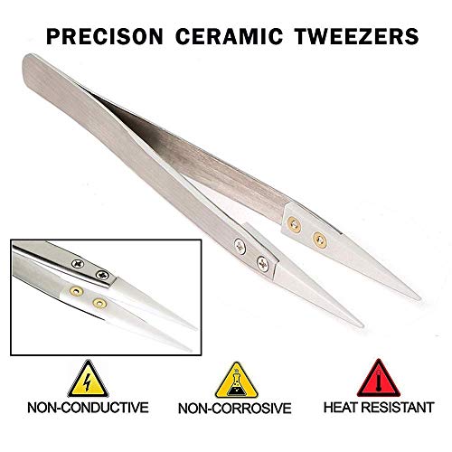 FLYINGSEA Stainless Steel Ceramic Tweezers, Antimagnetic, High Temperature Resistant, Non-Conductive, 3000 Degrees - Image 2