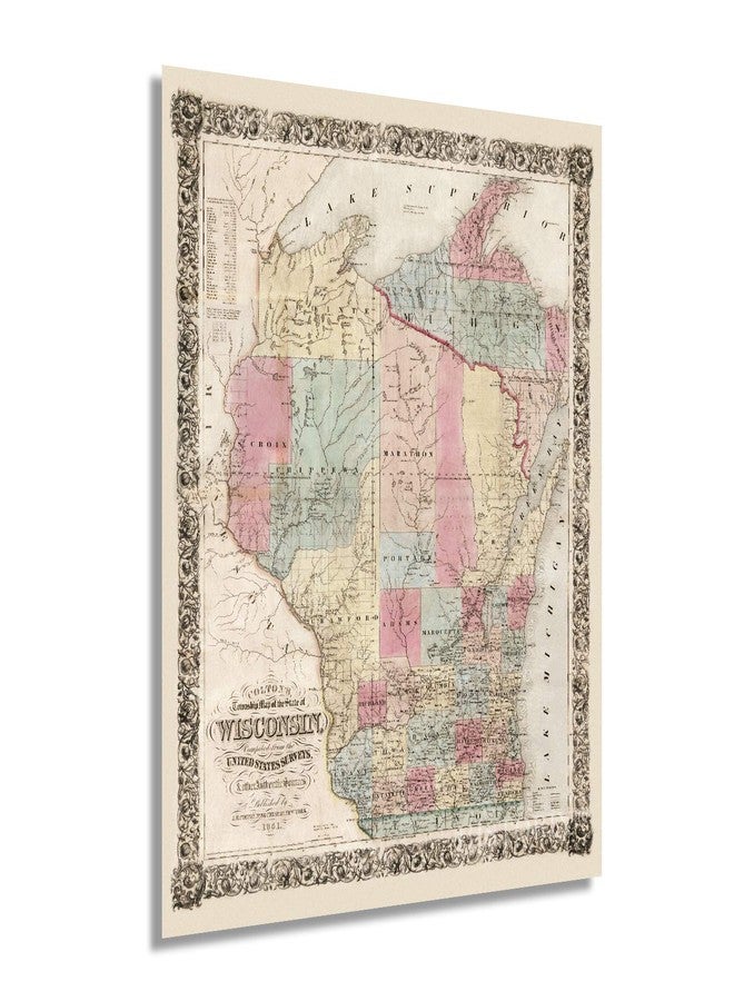 HISTORIX Vintage 1851 Wisconsin Map Poster - 24x30 Inch Vintage Map of Wisconsin Wall Art - Old Wisconsin Map Art - Township Map of Wisconsin Poster - Wisconsin Artwork - Wisconsin Print - Image 1
