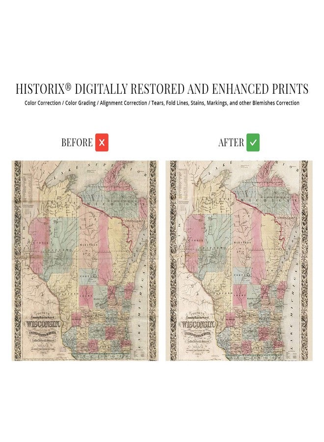 HISTORIX Vintage 1851 Wisconsin Map Poster - 24x30 Inch Vintage Map of Wisconsin Wall Art - Old Wisconsin Map Art - Township Map of Wisconsin Poster - Wisconsin Artwork - Wisconsin Print - Image 3