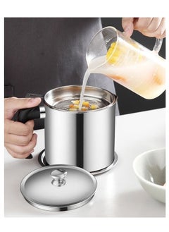 2L Stainless Steel Oil Storage Can Container With Strainer,Lid,Tray Easy-Grip Handle Suitable For Storing Frying Oil And Cooking Grease