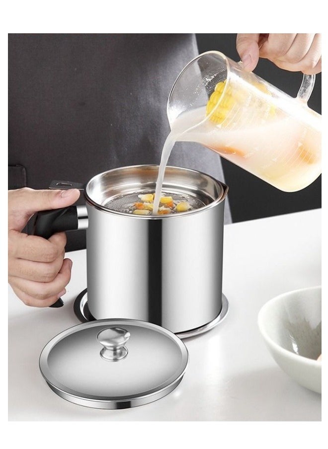 MIXDE 2L Stainless Steel Oil Storage Can Container With Strainer,Lid,Tray Easy-Grip Handle Suitable For Storing Frying Oil And Cooking Grease  - Image 1