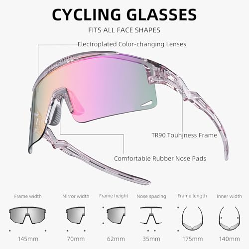 ROCKBROS Cycling Glasses Colour-changing UV Protection Against Wind and Sand Sports Glasses for Men Women Cycling Goggles - Image 2