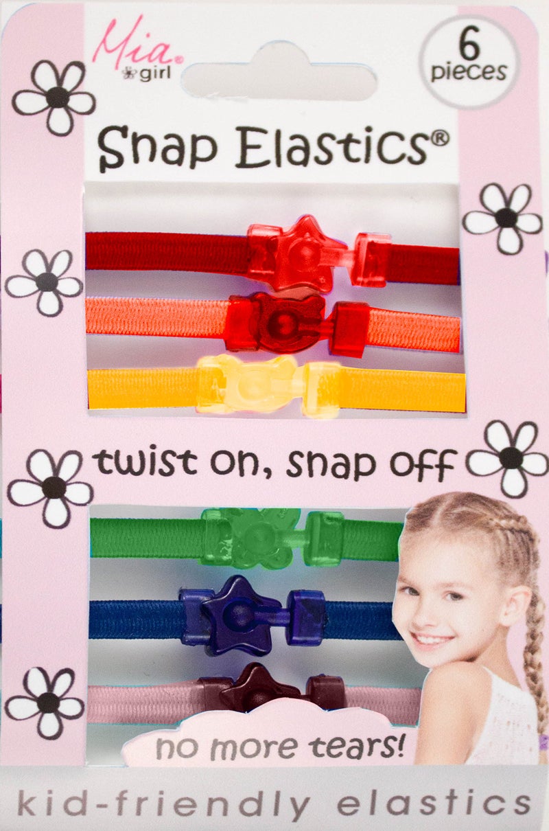 Mia Snap Elastics Flat Elastic Rubber Bands Hair Ties Less Damaging Rainbow for Wet Hair Fine Hair Kids Athletes Sports 6pcs