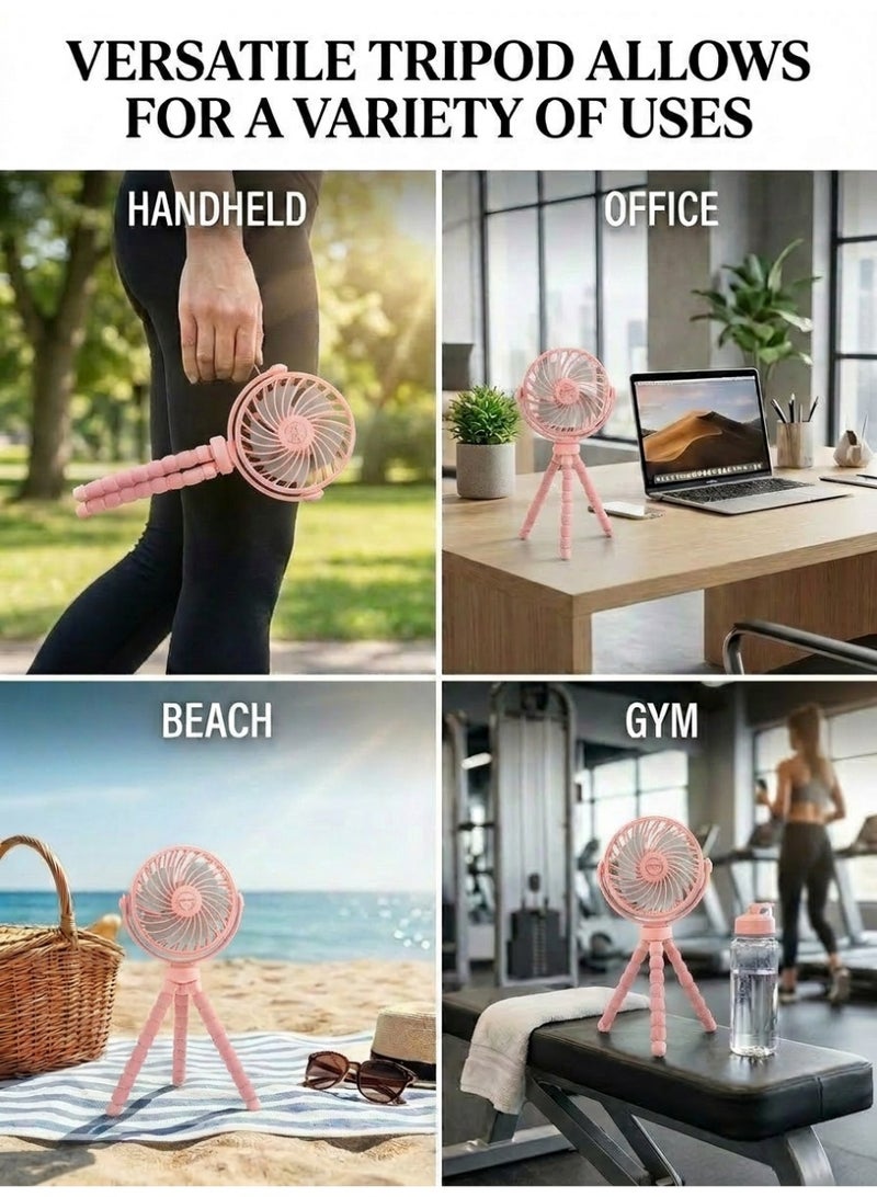 Circuit Green 360° Rotating Portable Mini Fan. 3-Speed Rechargeable Stroller Fan with Flexible Tripod, Handheld Personal Cooling for Car Seat, Crib, Treadmill, and Travel (Pink) - Image 2