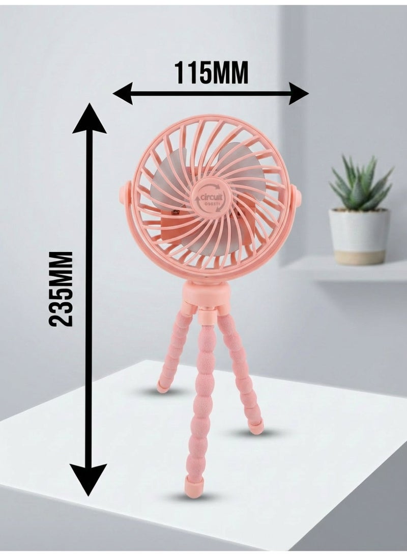 Circuit Green 360° Rotating Portable Mini Fan. 3-Speed Rechargeable Stroller Fan with Flexible Tripod, Handheld Personal Cooling for Car Seat, Crib, Treadmill, and Travel (Pink) - Image 5