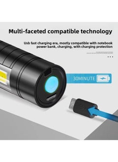 Generic Outdoor Strong Light Mini Telescopic Flashlight Small Household USB Charging COB Side Light Aluminum Alloy 511 Flashlight Wholesale-Color:513 All-aluminum Pen Clip Telescopic ]  - Image 4