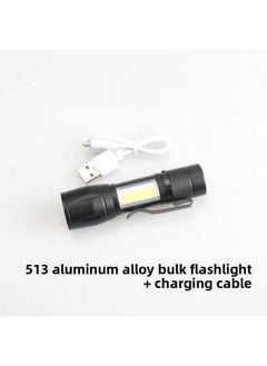 Generic Outdoor Strong Light Mini Telescopic Flashlight Small Household USB Charging COB Side Light Aluminum Alloy 511 Flashlight Wholesale-Color:513 All-aluminum Pen Clip Telescopic ]  - Image 1