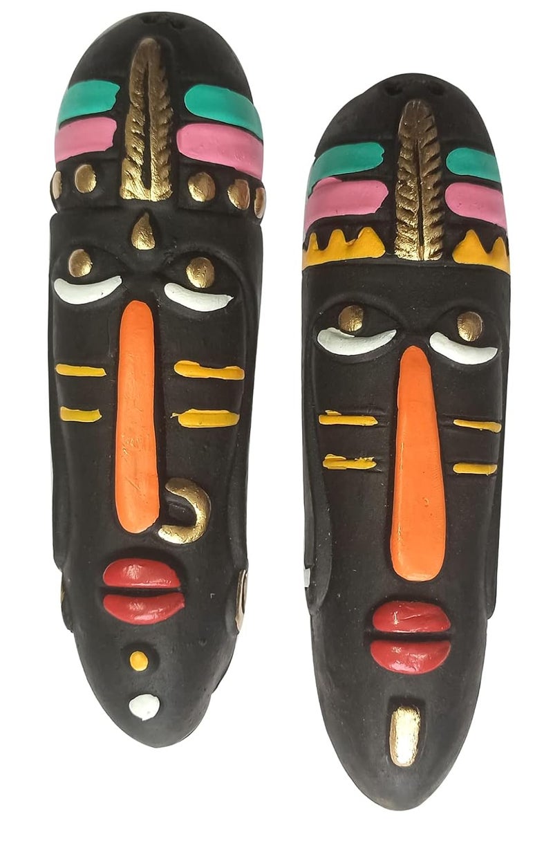 DEVICE OF ESVAR STONECRAFT ...EVERY STROY IS UNIQUE EVERY HOME IS DIFFERENT..... ES ESVAR STONECRAFT Terracotta Wall Haning Home Decorative Multicolored Tribal Mask Combo2 PCs H X W X D 1642 CM - Image 2