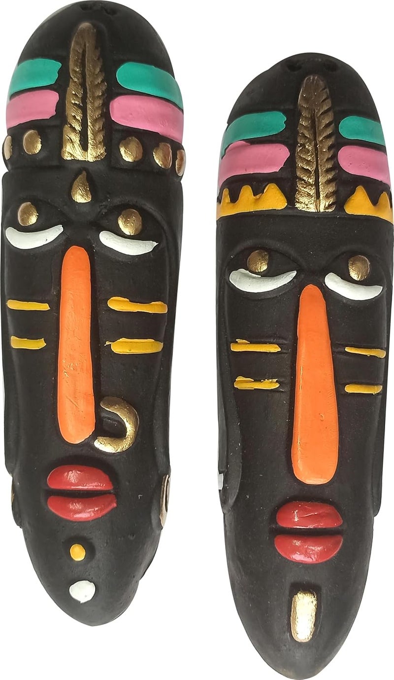 DEVICE OF ESVAR STONECRAFT ...EVERY STROY IS UNIQUE EVERY HOME IS DIFFERENT..... ES ESVAR STONECRAFT Terracotta Wall Haning Home Decorative Multicolored Tribal Mask Combo2 PCs H X W X D 1642 CM - Image 1