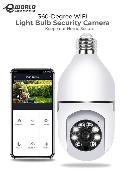 360 Degree Wireless WIFI Light Bulb Security Camera with Motion Detection and Two-Way Audio system.