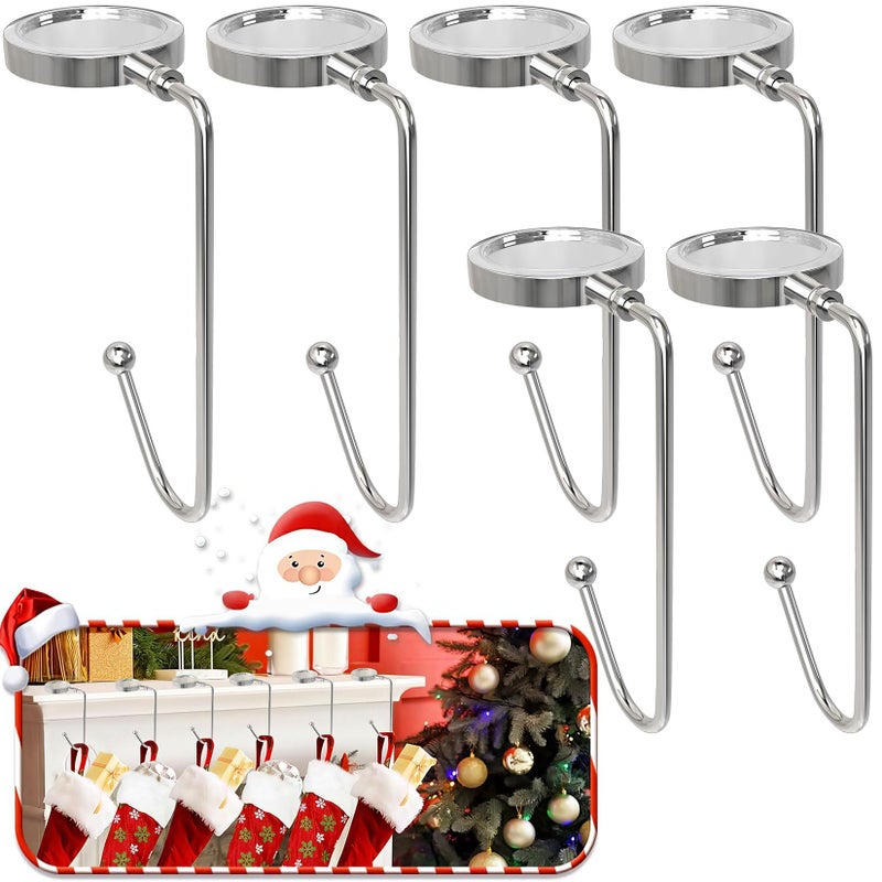 365park Christmas Stocking Holders for Mantle 6 Pack Mantel Stocking Hangers Metal Hooks for Fireplace Christmas Xmas Party Decoration Silver