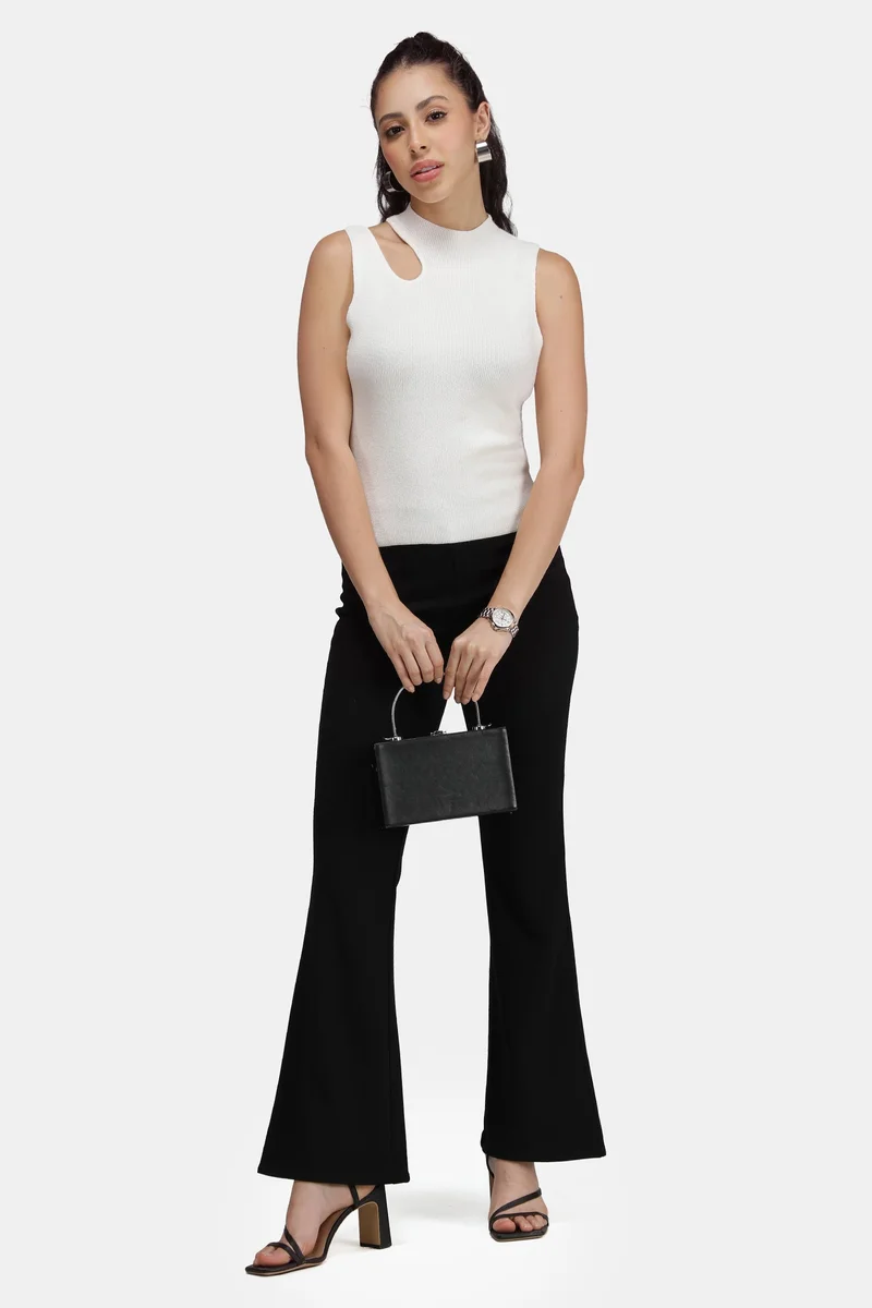 Virgio Solid Viscose Asymmetric Cut-Out Flat Knit Tank for Women