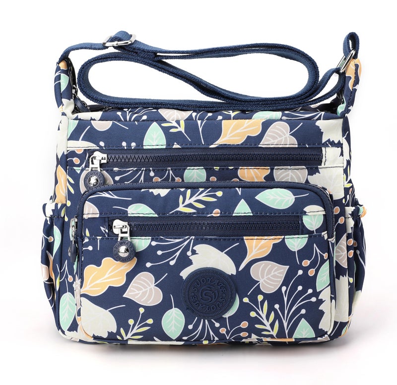 Pealwel Women Shoulder Handbag Roomy Multiple Pockets Bag Ladies Crossbody Purse Tote Top Handle Satchel(Dark Blue-Floral) - Image 4