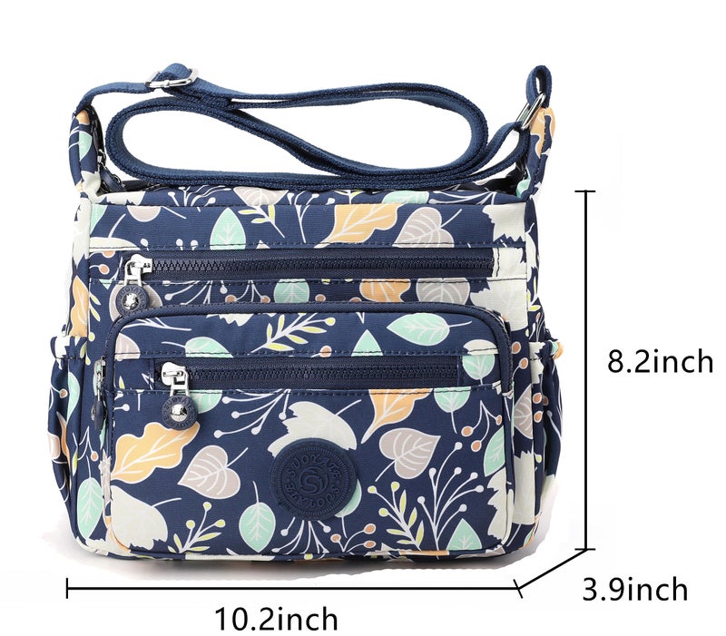 Pealwel Women Shoulder Handbag Roomy Multiple Pockets Bag Ladies Crossbody Purse Tote Top Handle Satchel(Dark Blue-Floral) - Image 2