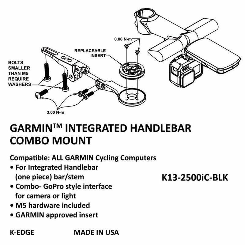 K-Edge | Integrated Handlebar System Bicycle Computer Combo Mount | for Garmin GPS Devices | Black - Image 3