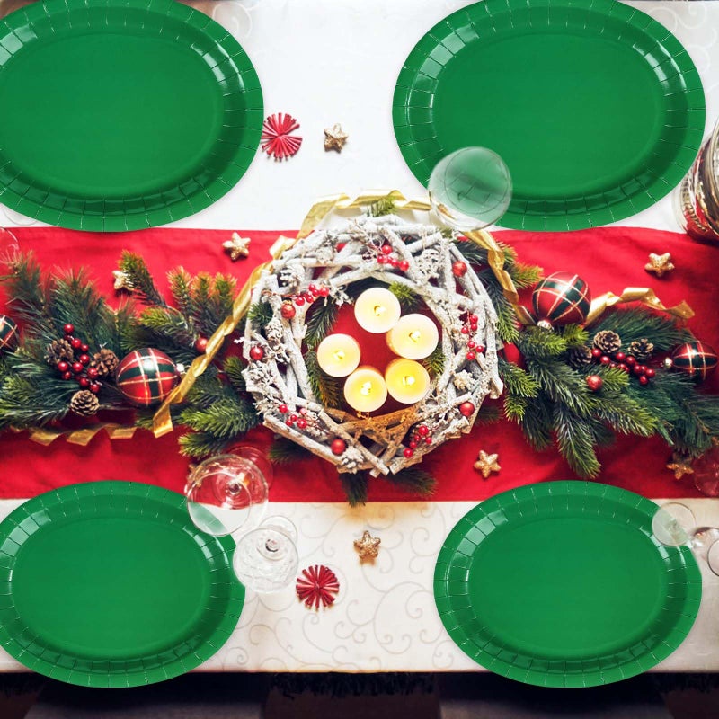 Grencian 50 PCS Green Oval Paper Plates 10"" x 12"" Large St. Patrick's Day Plates Disposable Heavy Duty Green St. Patrick's Day Paper Plates for Irish Holiday St. Patrick's Day Party Supplies Decorations - Image 5