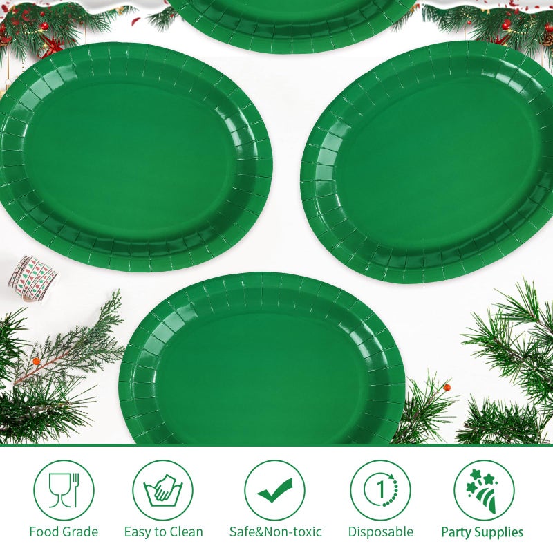 Grencian 50 PCS Green Oval Paper Plates 10"" x 12"" Large St. Patrick's Day Plates Disposable Heavy Duty Green St. Patrick's Day Paper Plates for Irish Holiday St. Patrick's Day Party Supplies Decorations - Image 4