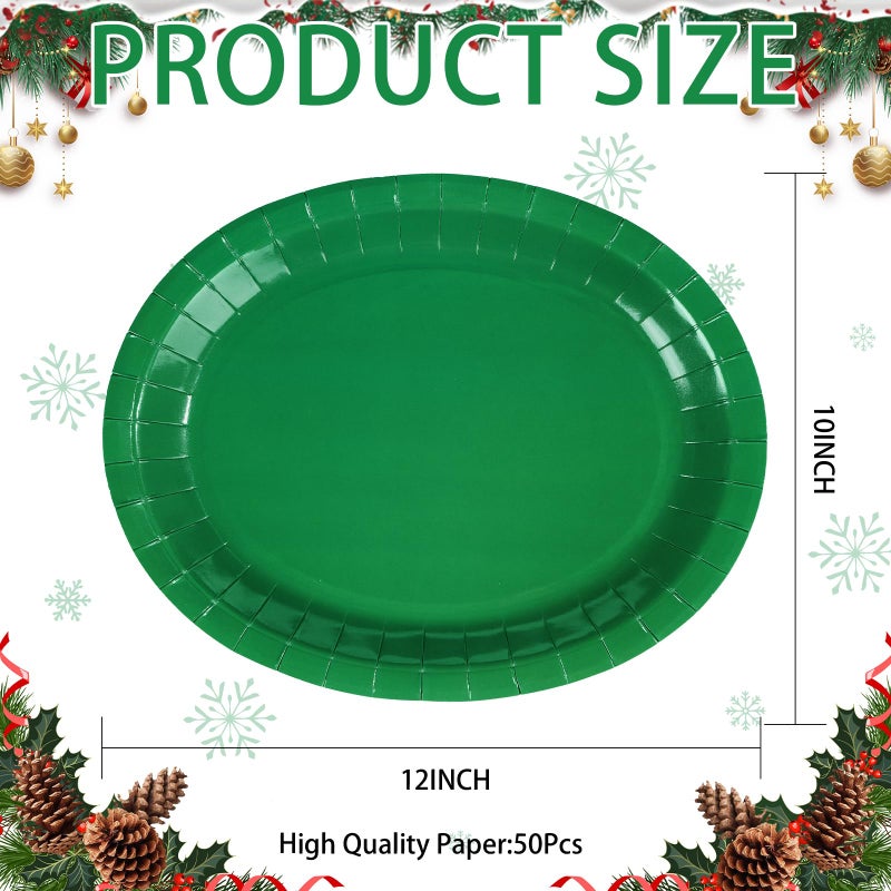 Grencian 50 PCS Green Oval Paper Plates 10"" x 12"" Large St. Patrick's Day Plates Disposable Heavy Duty Green St. Patrick's Day Paper Plates for Irish Holiday St. Patrick's Day Party Supplies Decorations - Image 2