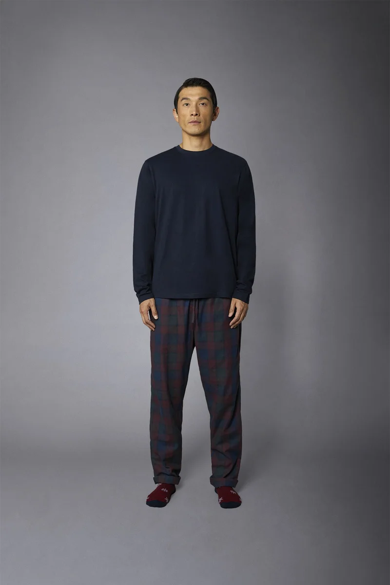 Doppelganger Red Men's tartan patterned pajamas in pure cotton - Bordeaux for Men | Best Price UAE