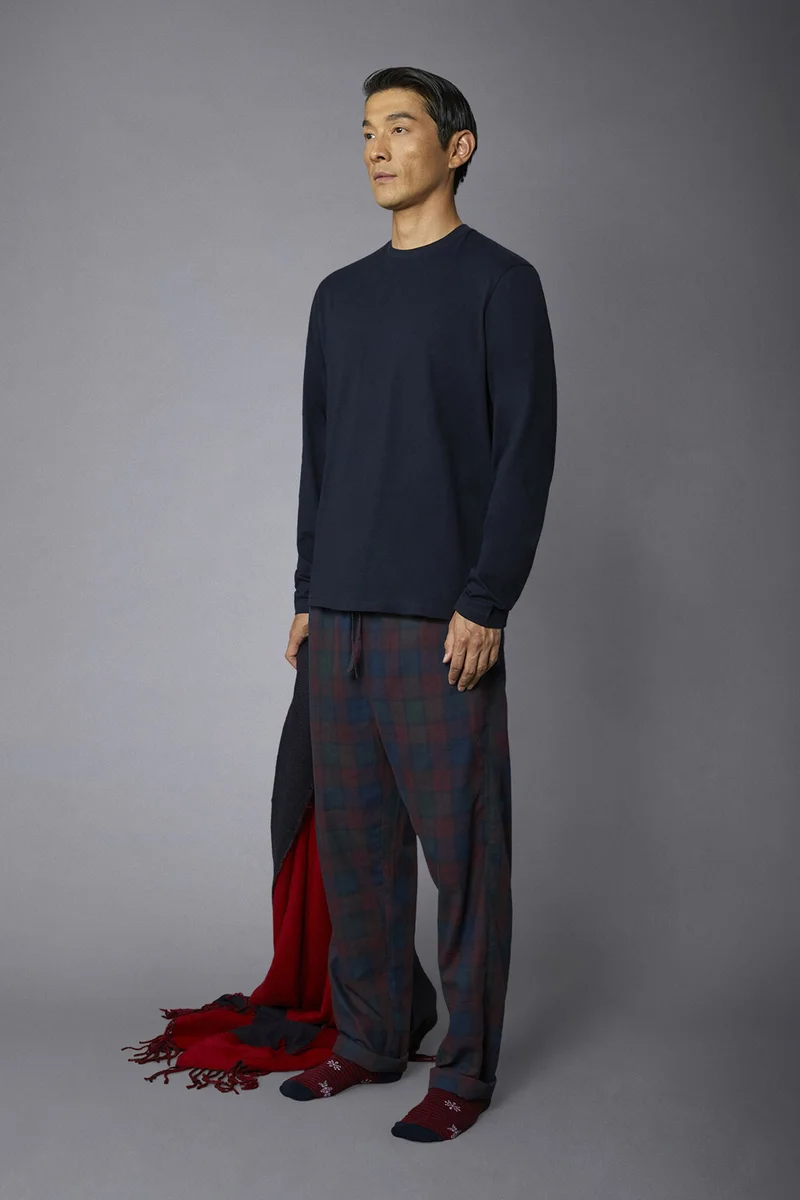 Doppelganger Red Men's tartan patterned pajamas in pure cotton - Bordeaux for Men | Best Price UAE