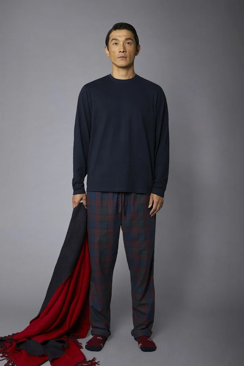 Men's tartan patterned pajamas in pure cotton - Bordeaux