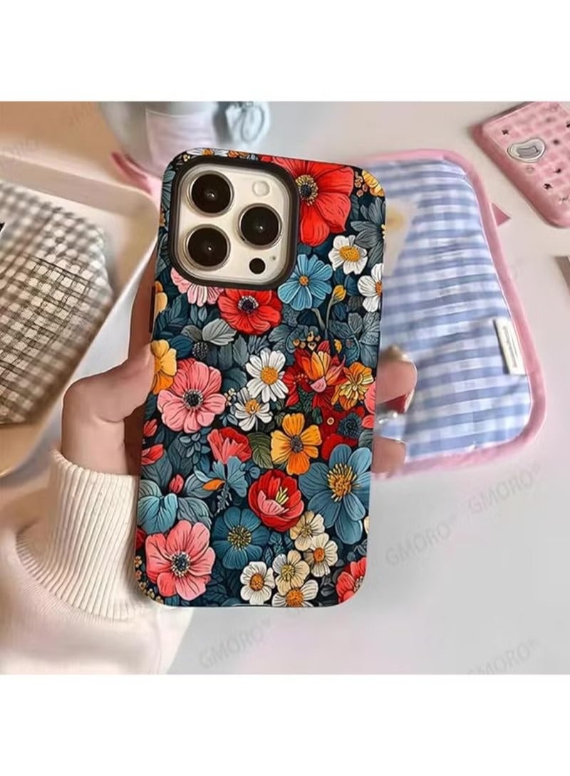 جراب iPhone 15 Pro Max، زهور زرقاء أنيقة بنمط زهور عتيقة، غطاء خلفي معزز للحماية ومقاوم للصدمات لهاتف iPhone 15 Pro Max، غطاء زهرة - Image 2
