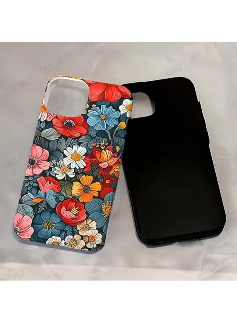 جراب iPhone 15 Pro Max، زهور زرقاء أنيقة بنمط زهور عتيقة، غطاء خلفي معزز للحماية ومقاوم للصدمات لهاتف iPhone 15 Pro Max، غطاء زهرة - Image 3